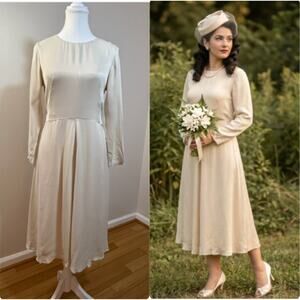 Ann Taylor Ivory Rayon Midi Dress 1940s Long Sleeve Size 0 NWT civil ceremony